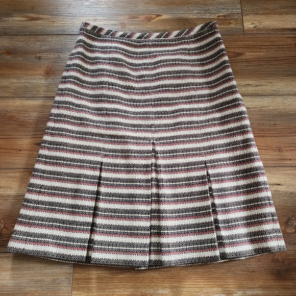 LOFT Skirt Womens 2 Brown Striped Pleated - Picture 1 of 8